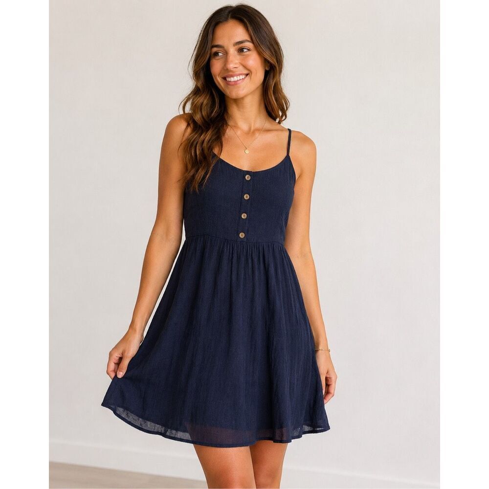 IJOAH Navy Blue Spaghetti Strap Fit & Flare Mini Dress Women’s L